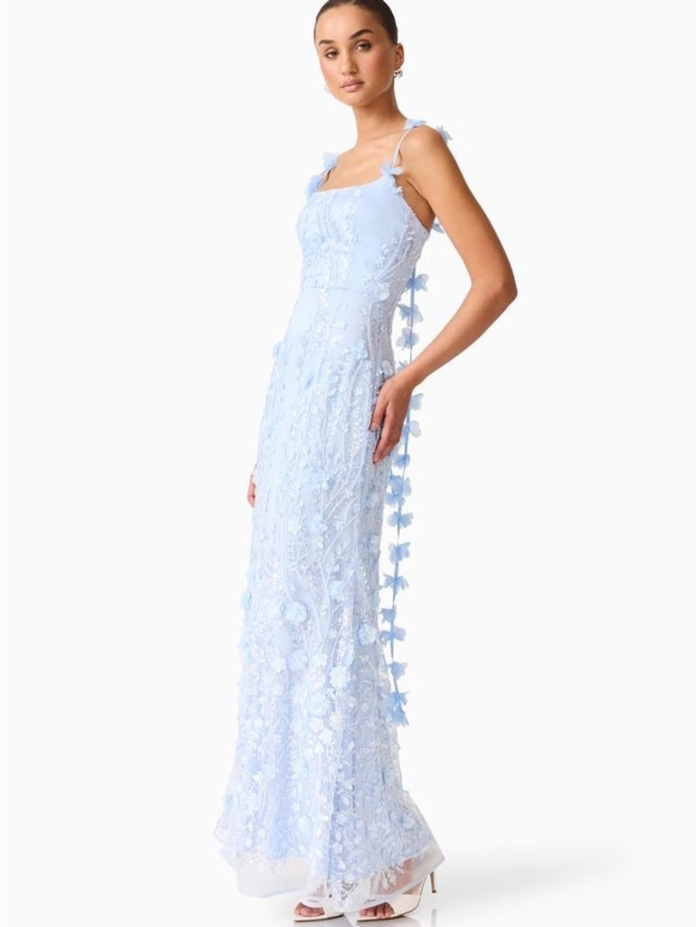 ELLIATT Rina Beaded Gown in Blue  Floral Evening Wedding Dresses Size L NWT - Picture 3 of 9